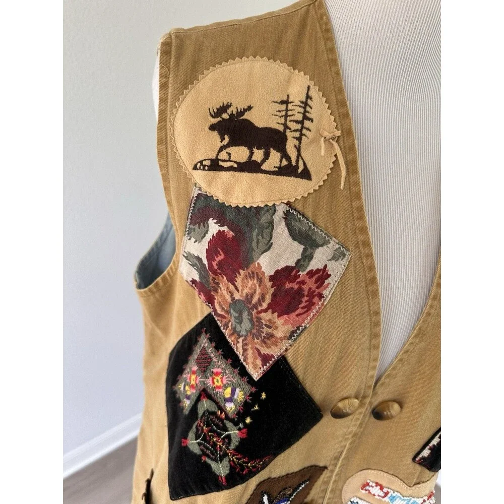 Cambridge Dry Goods Western Vest Open Front Patchwork Quilted Medium M - Picture 4 of 13